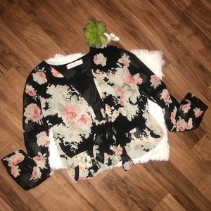Black floral long-sleeve romper